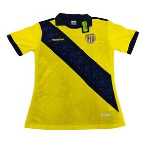 Marathon Ecuador National Team Soccer Jersey Yellow Navy Blue FEF Mens Large NWT